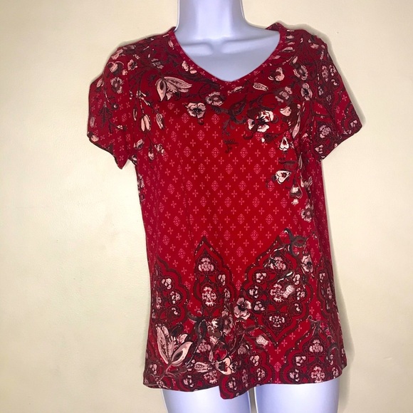 Christopher&banks red floral short sleeve top - Picture 7 of 16